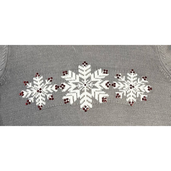 Women's Petite XL Gray Snowflake Sequin Knit Sweater Holiday Christmas Festive - Picture 3 of 6